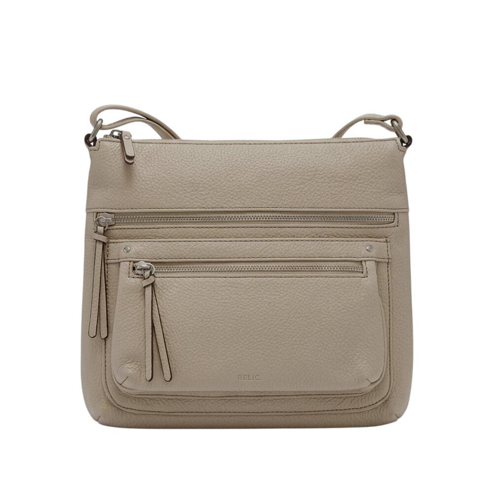 Relic by Fossil Multi Zip Medium Crossbody Bag Taupe Faux Leather